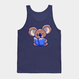 Cute Koala Reading Book Cartoon Tank Top